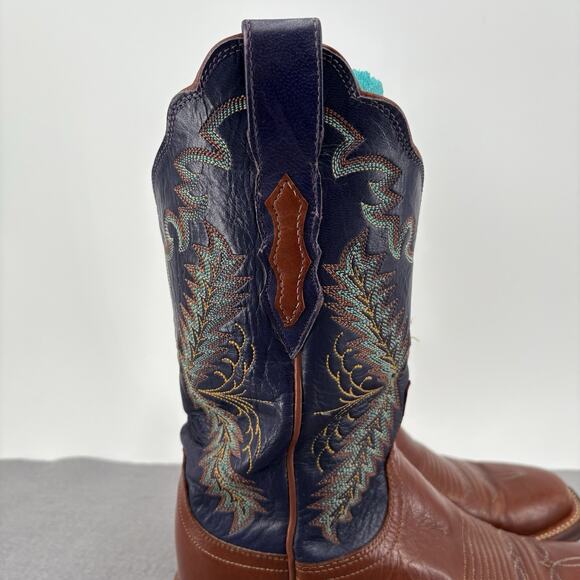 Vintage Lucchese 2000 Boots Womens 6.5B Brown Blue Leather Western Lone Star - Picture 10 of 16